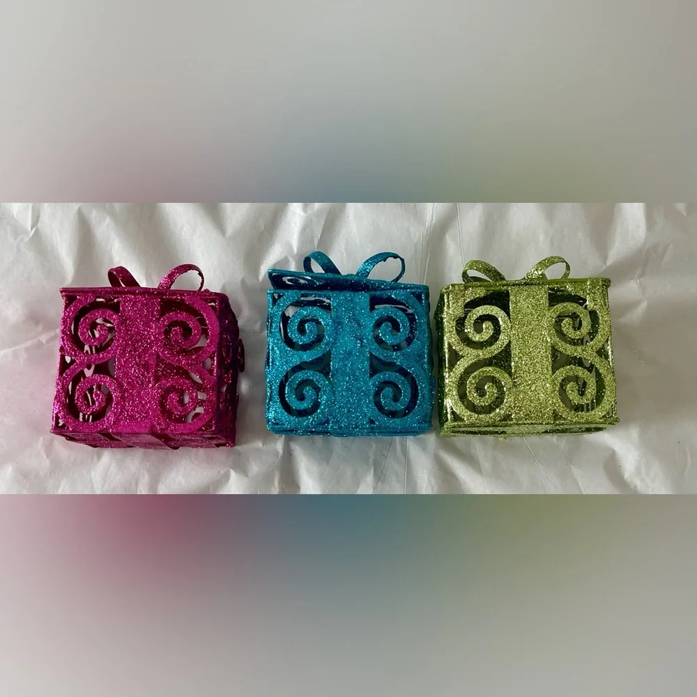 Pier 1 Glittery Pink/Teal/Green Presents Christmas Decor(3)